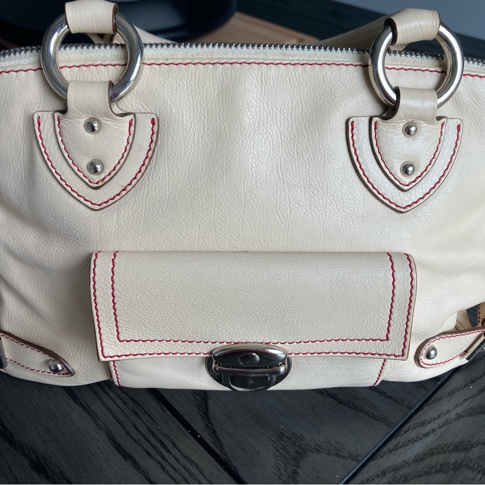Marc Jacobs Elise Satchel Handbag Cream Color Leather